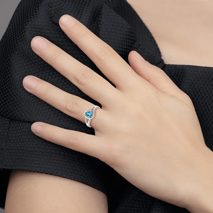 Rings 14k White Gold 6x4mm Pear Blue Topaz VS Real Diamond ring Goldiacom