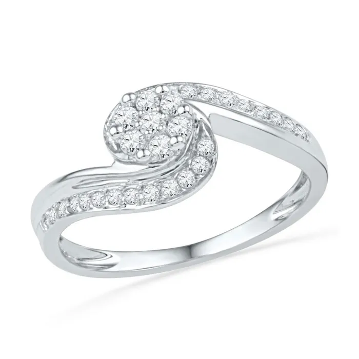 Rings 14k White Gold Round Diamond Flower Cluster Curved Ring 13 Cttw gndatlanta Rings 14k White Gold Round Diamond Flower Cluster Curved Ring 13 Cttw gndatlanta