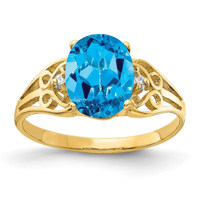 Rings 14K Yellow Gold 9x7mm Oval Blue Topaz AA Real Diamond ring Goldiacom Rings 14K Yellow Gold 9x7mm Oval Blue Topaz AA Real Diamond ring Goldiacom