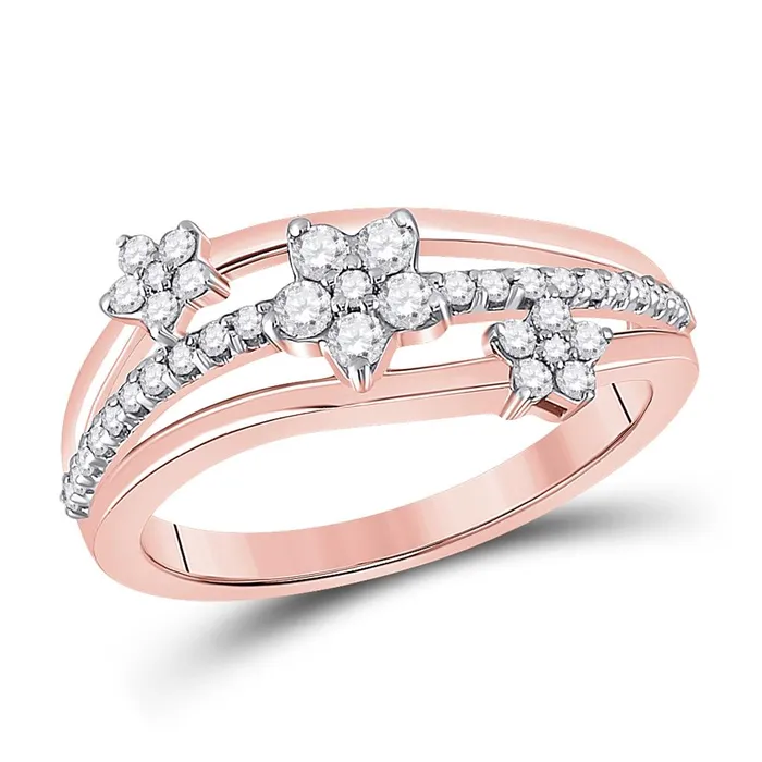 Rings gndatlanta 10k Rose Gold Round Diamond Flower Star Band Ring 13 Cttw Rings gndatlanta 10k Rose Gold Round Diamond Flower Star Band Ring 13 Cttw