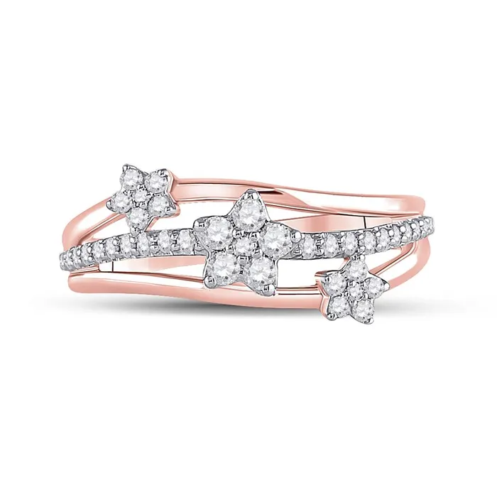 Rings gndatlanta 10k Rose Gold Round Diamond Flower Star Band Ring 13 Cttw