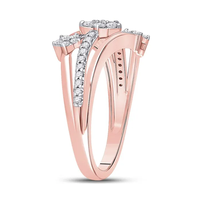 Rings gndatlanta 10k Rose Gold Round Diamond Flower Star Band Ring 13 Cttw