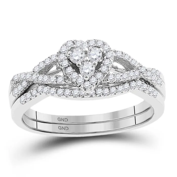 Rings gndatlanta 14k White Gold Round Diamond Heart Bridal Wedding Ring Set 38 Cttw