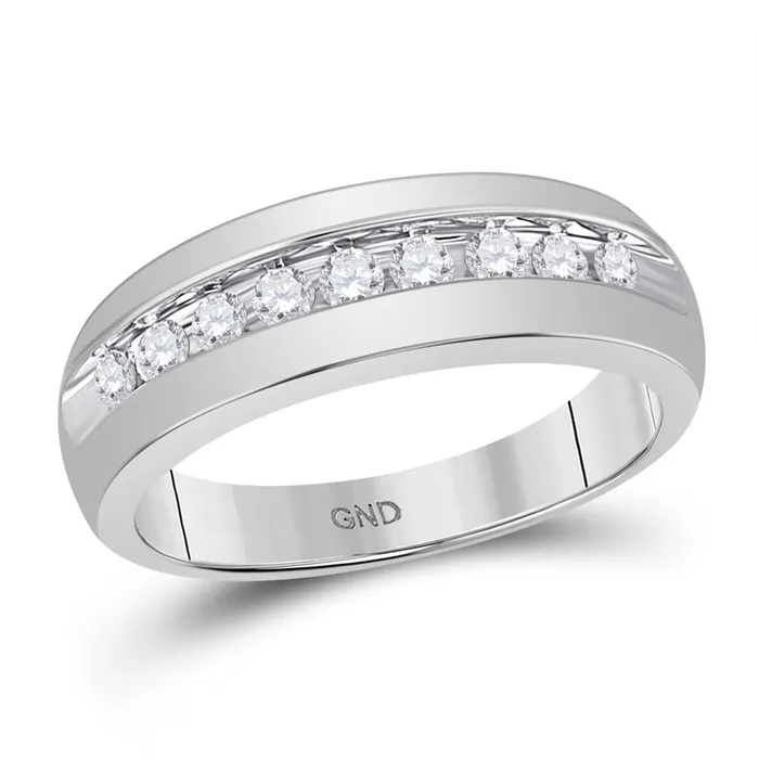 Rings gndatlanta 14k White Gold Round Diamond Single Row Wedding Band 12 Cttw Rings gndatlanta 14k White Gold Round Diamond Single Row Wedding Band 12 Cttw