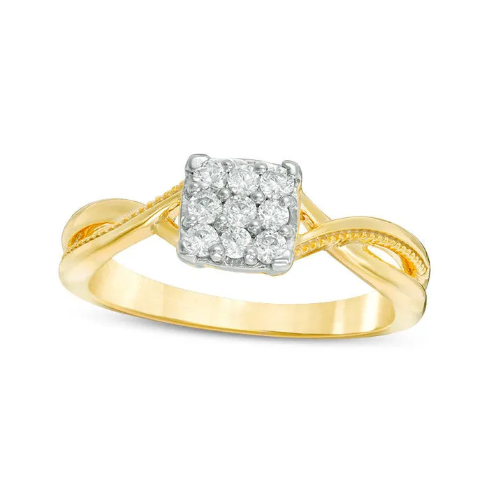 Rings Goldia 020 CT TW Composite Natural Diamond Square Twist Shank Promise Ring in Solid 10K Yellow Gold Rings Goldia 020 CT TW Composite Natural Diamond Square Twist Shank Promise Ring in Solid 10K Yellow Gold