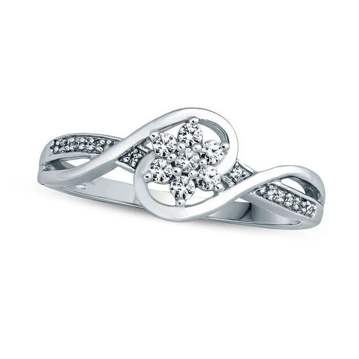 Rings Goldia 020 CT TW Natural Diamond Flower Cluster Bypass Promise Ring in Solid 10K White Gold Rings Goldia 020 CT TW Natural Diamond Flower Cluster Bypass Promise Ring in Solid 10K White Gold