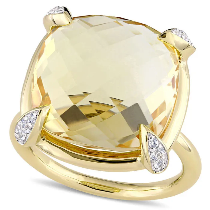 Rings Goldia 150mm Faceted CushionCut Citrine and White Sapphire Ring in Solid 14K Gold Rings Goldia 150mm Faceted CushionCut Citrine and White Sapphire Ring in Solid 14K Gold