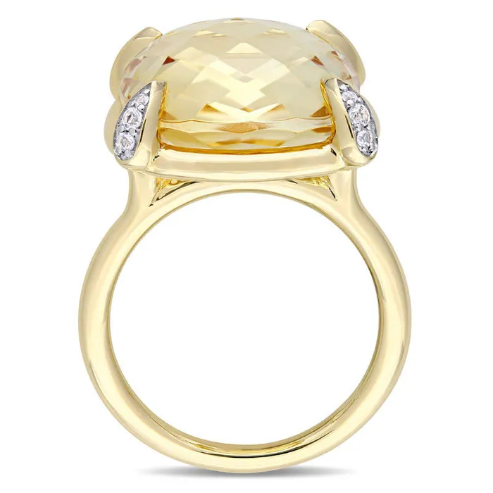 Rings Goldia 150mm Faceted CushionCut Citrine and White Sapphire Ring in Solid 14K Gold Rings Goldia 150mm Faceted CushionCut Citrine and White Sapphire Ring in Solid 14K Gold