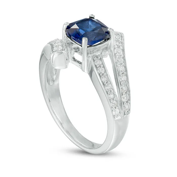 Rings Goldia 70mm CushionCut LabCreated Blue and White Sapphire Bypass Split Shank Ring in Sterling Silver Rings Goldia 70mm CushionCut LabCreated Blue and White Sapphire Bypass Split Shank Ring in Sterling Silver