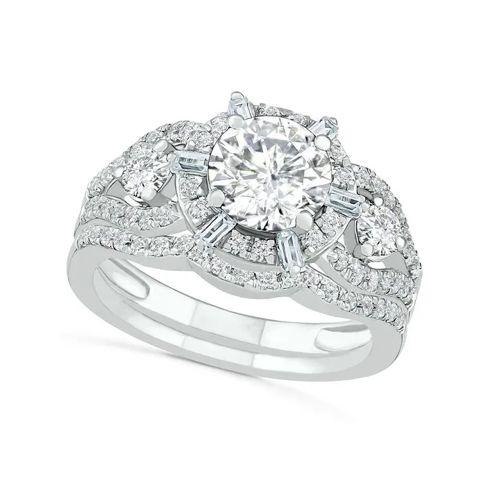 Rings Goldia 70mm White LabCreated Sapphire Ships Wheel Frame Three Stone Split Shank Bridal Engagement Ring Set in Sterling Silver Rings Goldia 70mm White LabCreated Sapphire Ships Wheel Frame Three Stone Split Shank Bridal Engagement Ring Set in Sterling Silver