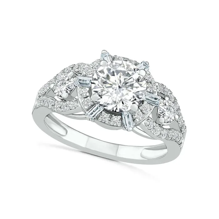 Rings Goldia 70mm White LabCreated Sapphire Ships Wheel Frame Three Stone Split Shank Bridal Engagement Ring Set in Sterling Silver Rings Goldia 70mm White LabCreated Sapphire Ships Wheel Frame Three Stone Split Shank Bridal Engagement Ring Set in Sterling Silver
