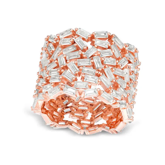 Rings Goldia Baguette LabCreated White Sapphire MultiRow Cluster Band in Sterling Silver with Solid 14K Rose Gold Plate Rings Goldia Baguette LabCreated White Sapphire MultiRow Cluster Band in Sterling Silver with Solid 14K Rose Gold Plate