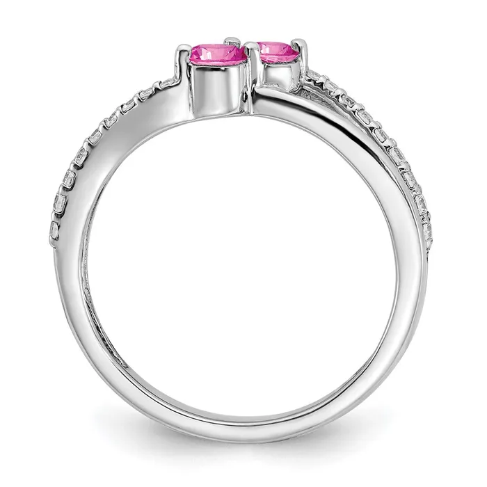 Rings Goldia Solid 14k White Gold Created PinK Simulated Sapphire and CZ 2stone Ring