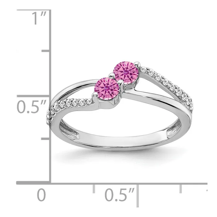 Rings Goldia Solid 14k White Gold Created PinK Simulated Sapphire and CZ 2stone Ring