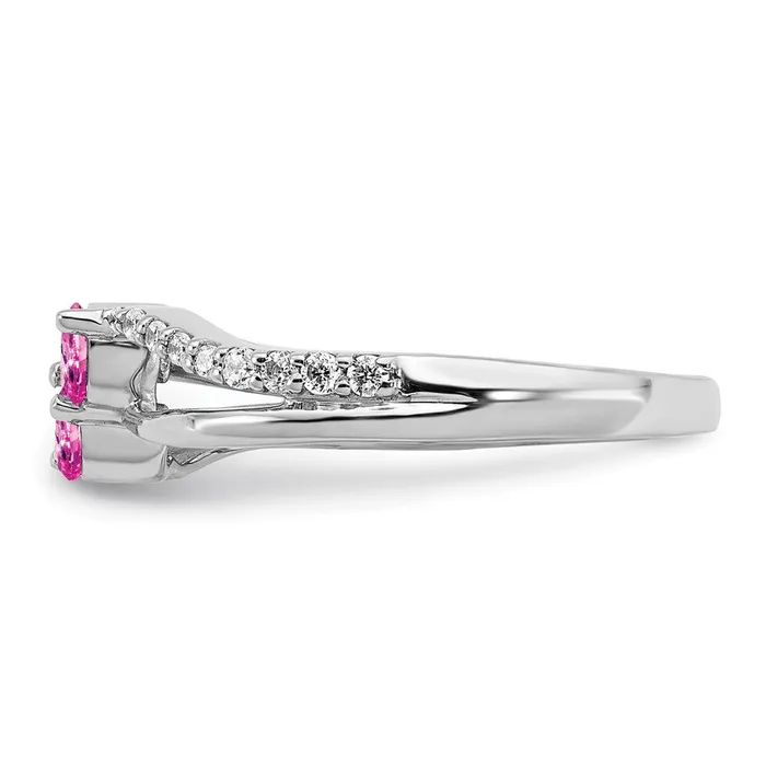 Rings Goldia Solid 14k White Gold Created PinK Simulated Sapphire and CZ 2stone Ring