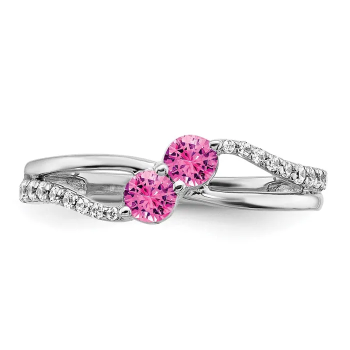 Rings Goldia Solid 14k White Gold Created PinK Simulated Sapphire and CZ 2stone Ring