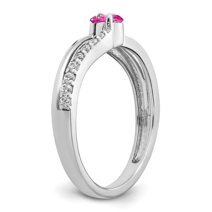Rings Goldia Solid 14k White Gold Created PinK Simulated Sapphire and CZ 2stone Ring