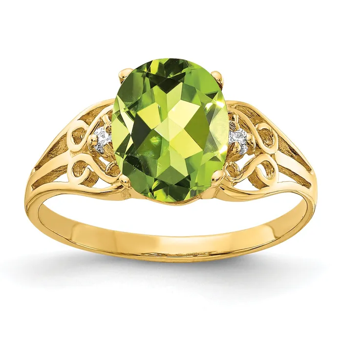 Rings Goldia Solid 14k Yellow Gold 9x7mm Oval Simulated Peridot AA CZ Ring Rings Goldia Solid 14k Yellow Gold 9x7mm Oval Simulated Peridot AA CZ Ring