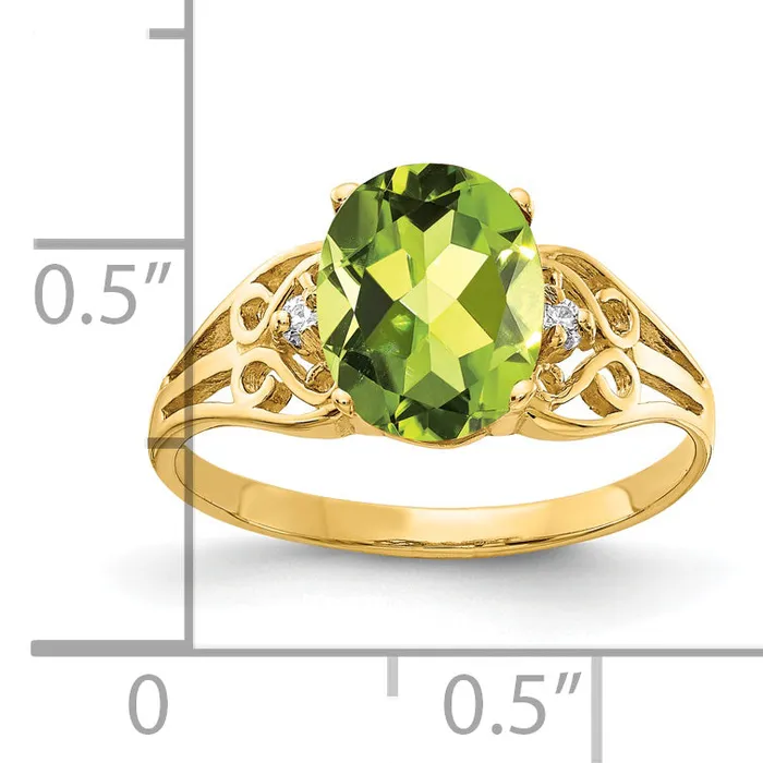 Rings Goldia Solid 14k Yellow Gold 9x7mm Oval Simulated Peridot AA CZ Ring