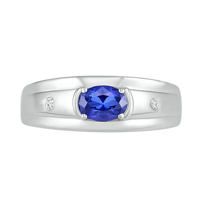Rings Mens Oval Blue LabCreated Sapphire and 005 CT TW Diamond Duo Stepped Edge Ring in Sterling Silver Goldia Rings Mens Oval Blue LabCreated Sapphire and 005 CT TW Diamond Duo Stepped Edge Ring in Sterling Silver Goldia