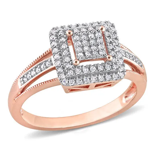 Rings Original Amour 10k Rose Gold 14 CT TDW Diamond Double Halo Square Cluster Split Shank Ring JMS always Rings Original Amour 10k Rose Gold 14 CT TDW Diamond Double Halo Square Cluster Split Shank Ring JMS always