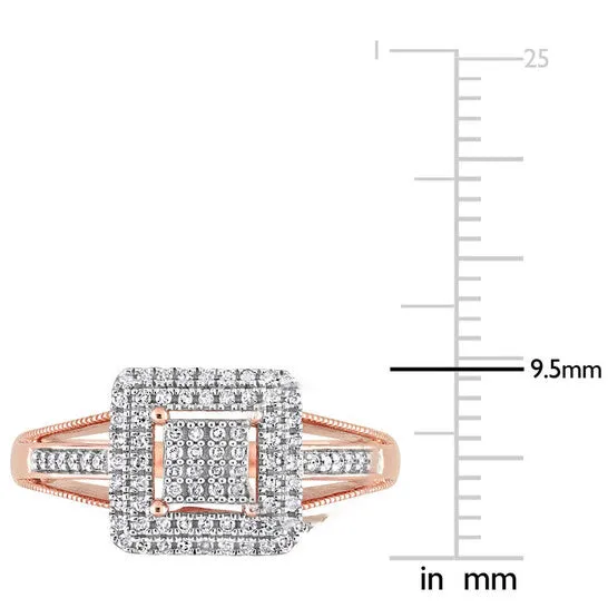 Rings Original Amour 10k Rose Gold 14 CT TDW Diamond Double Halo Square Cluster Split Shank Ring JMS always Rings Original Amour 10k Rose Gold 14 CT TDW Diamond Double Halo Square Cluster Split Shank Ring JMS always