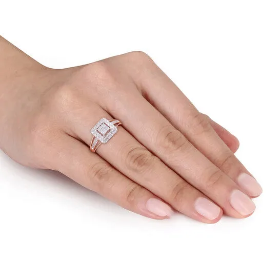 Rings Original Amour 10k Rose Gold 14 CT TDW Diamond Double Halo Square Cluster Split Shank Ring JMS always Rings Original Amour 10k Rose Gold 14 CT TDW Diamond Double Halo Square Cluster Split Shank Ring JMS always