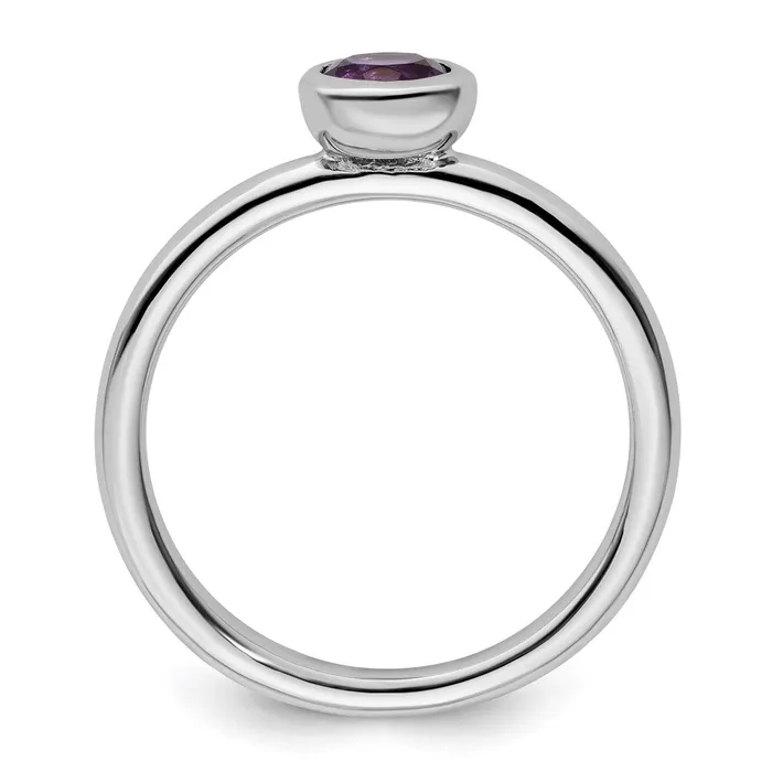 Rings Sterling Silver Stackable Expressions Low 5mm Round Amethyst Ring Goldia