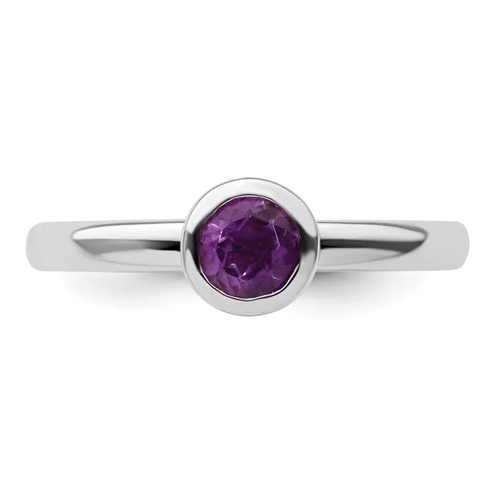 Rings Sterling Silver Stackable Expressions Low 5mm Round Amethyst Ring Goldia
