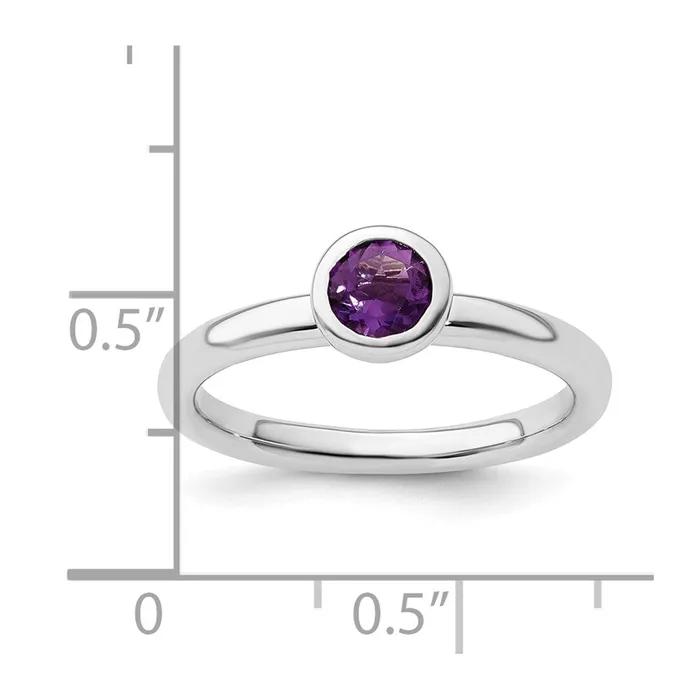 Rings Sterling Silver Stackable Expressions Low 5mm Round Amethyst Ring Goldia