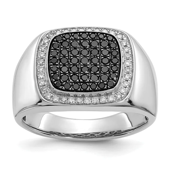 Solid 14k White Gold BlacK and Simulated CZ Mens Ring Goldia Rings