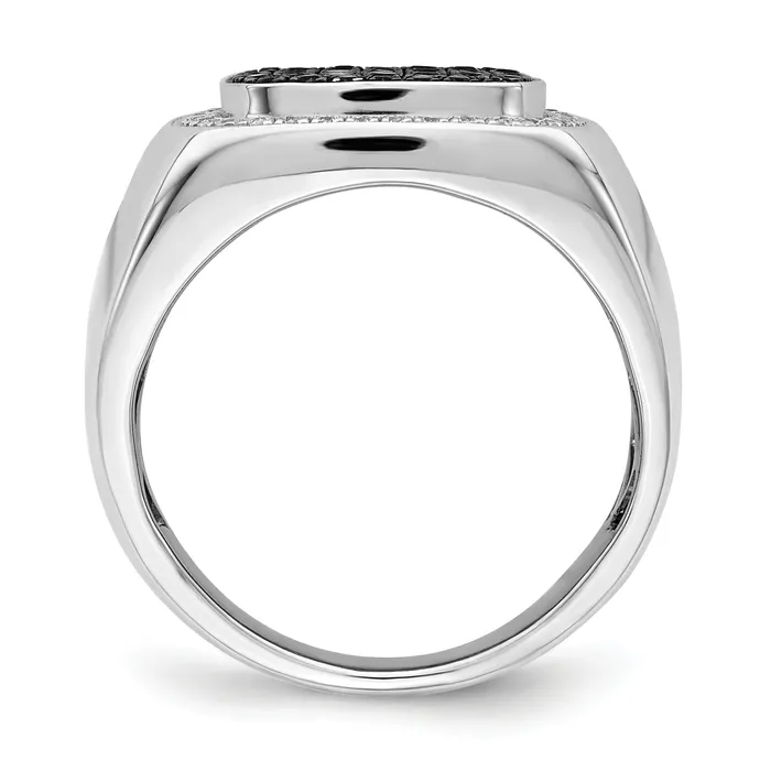 Solid 14k White Gold BlacK and Simulated CZ Mens Ring Goldia Rings