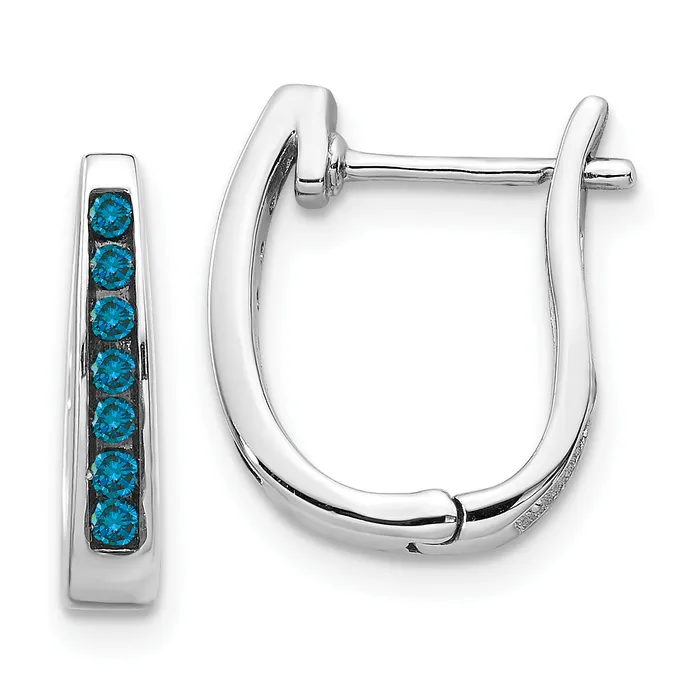 Solid 14k White Gold Blue Simulated CZ 3mm Hinged Hoop Earrings Goldia Earrings Solid 14k White Gold Blue Simulated CZ 3mm Hinged Hoop Earrings Goldia Earrings