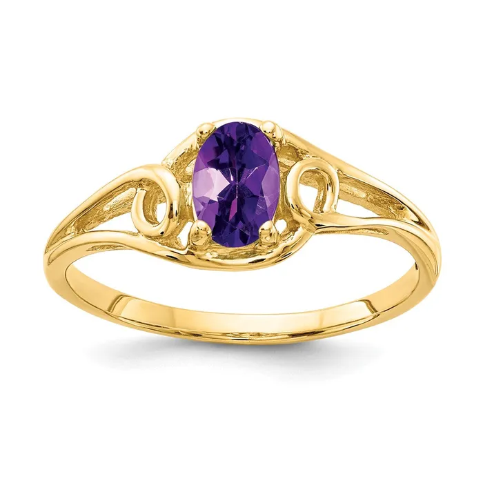 Solid 14k Yellow Gold 7x5mm Oval Simulated Amethyst Ring Goldia Rings
