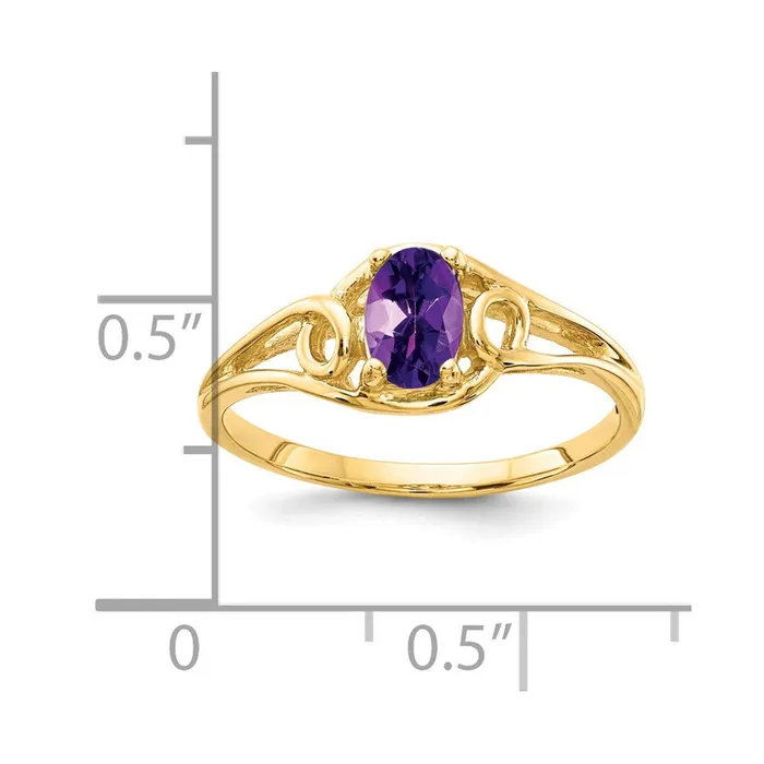 Solid 14k Yellow Gold 7x5mm Oval Simulated Amethyst Ring Goldia Rings