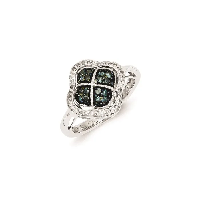 Sterling Silver Blue Diamond Clover Ring Goldia Rings