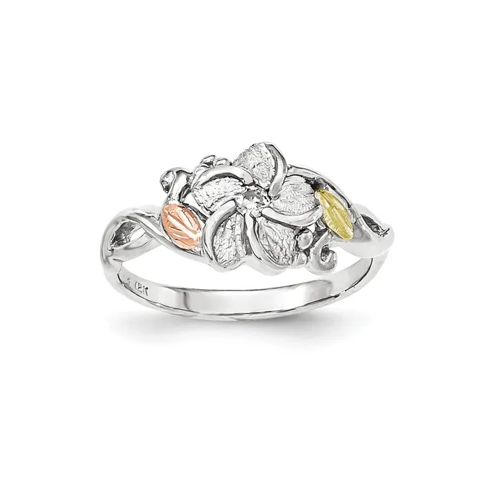 Sterling Silver u0026 12k Flower Diamond Ring Goldia Rings