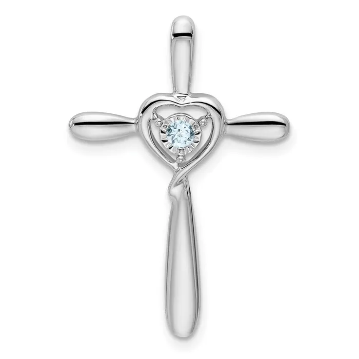 10k White Gold Aquamarine Cross wHeart Chain Slide TreasureFineJewelers Necklaces 10k White Gold Aquamarine Cross wHeart Chain Slide TreasureFineJewelers Necklaces