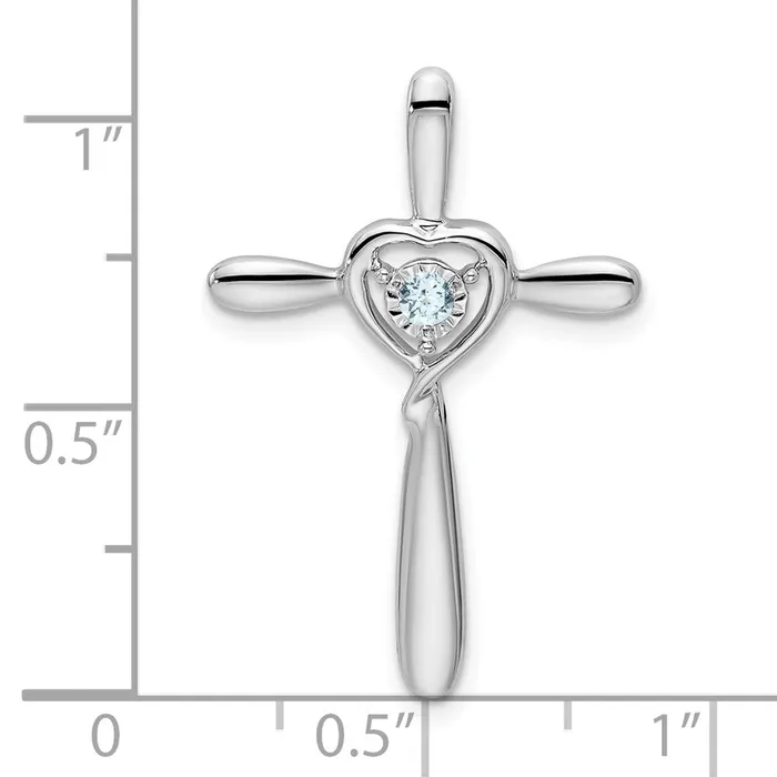 10k White Gold Aquamarine Cross wHeart Chain Slide TreasureFineJewelers Necklaces