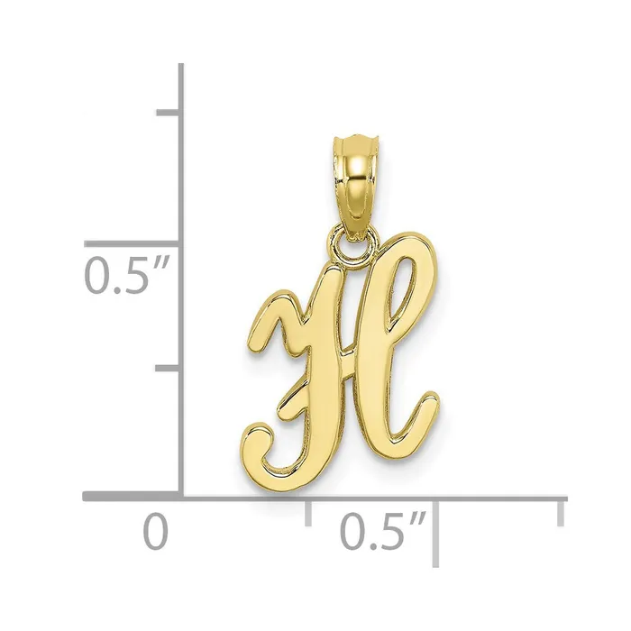 10k Yellow Gold Polished H Script Initial Charm TreasureFineJewelers Charm Necklaces