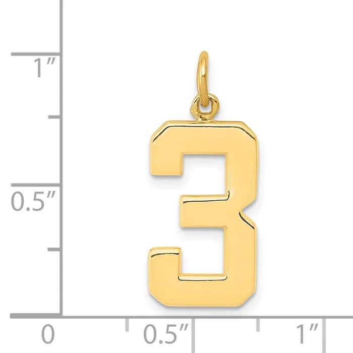14k Large Polished Number 3 Charm TreasureFineJewelers Charm Necklaces