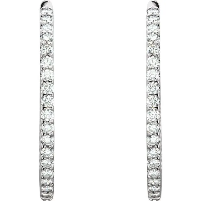 14K White 5 CTW Diamond InsideOutside Hinged 44 mm Hoop Earrings TreasureFineJewelers Earrings