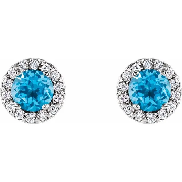 14K White Gold 4 mm Natural Swiss Blue Topaz 110 CTW Natural Diamond Earrings TreasureFineJewelers Earrings