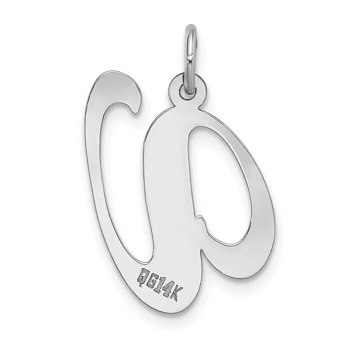 14k White Gold Large Fancy Script Letter V Initial Charm TreasureFineJewelers Charm Necklaces