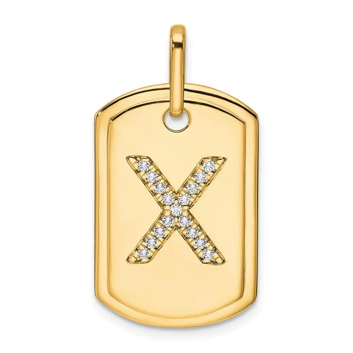 14k Yellow Gold Diamond Initial X Dog Tag Charm TreasureFineJewelers Charm Necklaces 14k Yellow Gold Diamond Initial X Dog Tag Charm TreasureFineJewelers Charm Necklaces