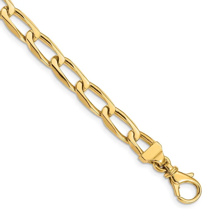 Bracelets TreasureFineJewelers 14K 7 inch 65mm Hand Polished Fancy Open Link with Fancy Lobster Clasp Bracelet