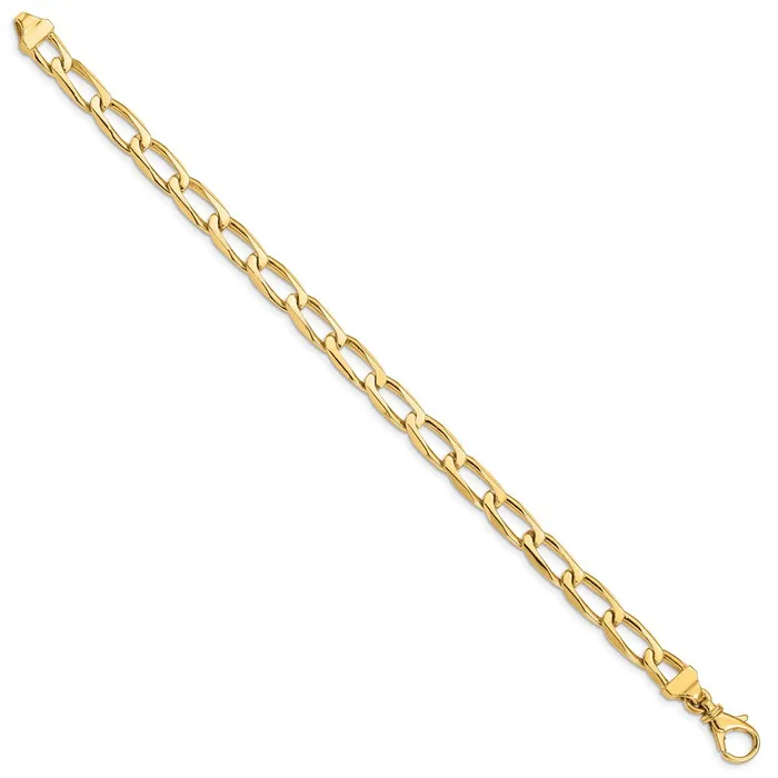 Bracelets TreasureFineJewelers 14K 7 inch 65mm Hand Polished Fancy Open Link with Fancy Lobster Clasp Bracelet