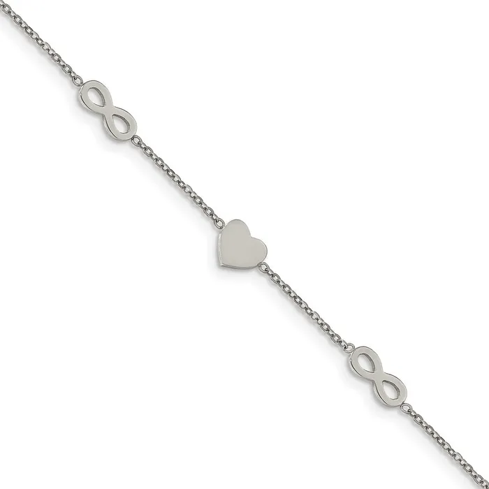 Bracelets TreasureFineJewelers Chisel Stainless Steel Polished Heart and Infinity 7 inch Bracelet with 1 inch Extension Bracelets TreasureFineJewelers Chisel Stainless Steel Polished Heart and Infinity 7 inch Bracelet with 1 inch Extension