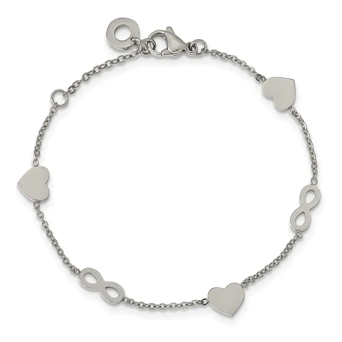Bracelets TreasureFineJewelers Chisel Stainless Steel Polished Heart and Infinity 7 inch Bracelet with 1 inch Extension