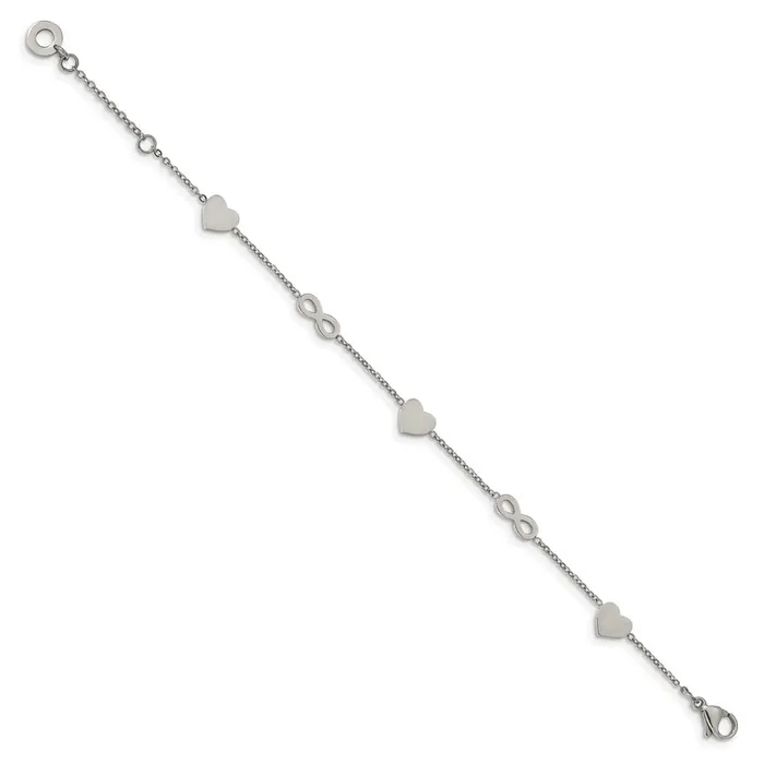 Bracelets TreasureFineJewelers Chisel Stainless Steel Polished Heart and Infinity 7 inch Bracelet with 1 inch Extension